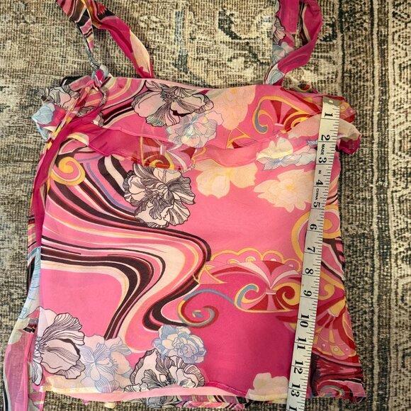 🌈 Y2K Express Sheer Swirl Print Ruffle Cami – Size 2 🌈 - Picture 7 of 7